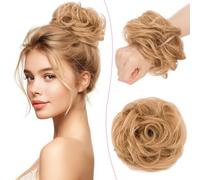 SEGO Pro Postiche Chignon Cheveux Naturel 100% Humain Bouclés Ondulés Chouchou Extension Faux Chignon Updo Scrunchies Femme #27 Blond Foncé (25g)