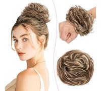 SEGO Pro Postiche Chignon Cheveux Naturel 100% Humain Bouclés Ondulés Chouchou Extension Faux Chignon Updo Scrunchies Femme #4/613 Brun Moyen & Blond Blanchi (25g)