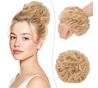 SEGO Pro Postiche Chignon Cheveux Naturel 100% Humain Bouclés Ondulés Chouchou Extension Faux Chignon Updo Scrunchies Femme #18/613 Blond Cendré & Blond Blanchi (25g)