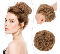 SEGO Pro Postiche Chignon Cheveux Naturel 100% Humain Bouclés Ondulés Chouchou Extension Faux Chignon Updo Scrunchies Femme #6 Brun Clair (25g)