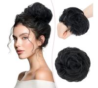 SEGO Pro Postiche Chignon Cheveux Naturel 100% Humain Bouclés Ondulés Chouchou Extension Faux Chignon Updo Scrunchies Femme #1 Noir de Jais (25g)