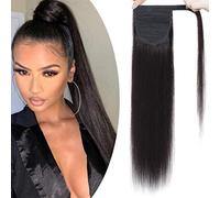 SEGO® Queue de Cheval Cheveux Humains Rajout Ponytail Extension Naturel - 55 cm 01#Noir Ombré [Wrap Around Pince] - Remy Human Hair
