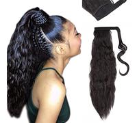 SEGO Queue de Cheval Extension Cheveux - Queue de Cheval Ondulé Fausse Queue de Cheval Bouclé - Ponytail Extension Cheveux Queue de Cheval Corn Wave - (50CM) #Noir Naturel