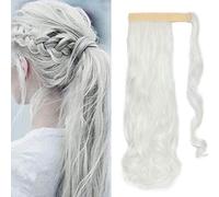 SEGO Queue de Cheval Extension Cheveux - Rajout Queue de Cheval Ondulé Bouclé - Fausse Queue de Cheval Longue Pas Cher - 43 CM Blanc