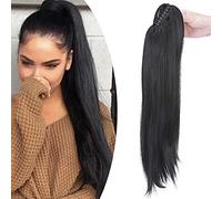 SEGO Queue de Cheval Extension (Léger Bouclé) - Faux Cheveux Queue de Cheval Ondulé Synthétique - Extension Ponytail Attaché Par Pince - 45 CM Noir Ombré