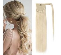SEGO Queue de Cheval Extension Naturel Vrai Cheveux Humain Lisse - Ponytail Extension Cheveux Naturel Postiche Queue de Cheval - 50cm 60#Blond Platine