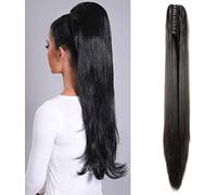 SEGO Queue de Cheval Extension Synthetique - Postiche Queue de Cheval Fausse Cheveux - Ponytail Extension Attaché Par Pince - 53 CM Noir Normal