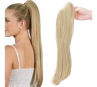 SEGO Queue de Cheval Postiche Extension de Cheveux A Pince Synthétique Ondule - (Droit + Bouclé) Extension Ponytail 45 CM Ash Blond + Blond Clair