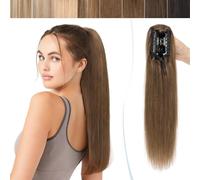 SEGO Rajout Queue de Cheval Lisse - Claw On Ponytail Extension Cheveux Humain Remy Hair - Postiche Queue de Cheval Cheveux Naturel - 55CM 04#Marron Chocolat