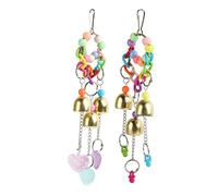 Segrehy Cloches à Oiseaux en Forme de cœur et tétine à Suspendre pour perruches, tourtereaux, Conures, décorations de Cage, Acrylique, Acier Inoxydable, cuivre, 26,7 cm