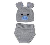 Segrehy Costumes de photographie d'animaux mignons pour bébé, fil de laine, accessoires de photographie de bébé, tenues pour bébés de 0 à 3 mois, chapeau en coton, pantalon, cadeau de (Grise)