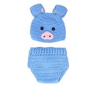Segrehy Costumes de photographie d'animaux mignons pour bébé, fil de laine, accessoires de photographie de bébé, tenues pour bébés de 0 à 3 mois, chapeau en coton, pantalon, cadeau de (Lac Bleu)