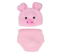 Segrehy Costumes de photographie d'animaux mignons pour bébé, fil de laine, accessoires de photographie de bébé, tenues pour bébés de 0 à 3 mois, chapeau en coton, pantalon, cadeau de (Rose)