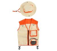 Segrehy Ensemble gilet d'aventure pour enfants, ensemble de chapeaux, costume d'exploration en plein air pour enfants, tissu doux lavable pour le camping, la randonnée, les voyages, le (Orange)