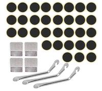 Segrehy Kit de réparation de chambre à air de vélo 39 pièces, outil de réparation de crevaison avec démonte-pneus en acier, rustines sans colle, râpe métallique pour l'entretien des VTT