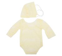 Segrehy Nouveau-né bébé photographie accessoire chapeau barboteuse ensemble dentelle tissu conception doux respirant peau amicale pour bébés garçons filles dans un délai d'un mois 11 x (Jaune)
