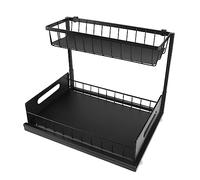 Segrehy Organisateur sous évier en Forme de L, étagère d'évier coulissante à 2 Niveaux pour sous la Cuisine, Salle de Bains, organisateurs et Rangement d'évier Noir