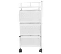 Segrehy Rack de Rangement Rotatif en Acier en Acier Rotatif Panier de Panier en Mailles avec Roues pour Les cosmétiques de Jouets de légumes aux Fruits (Blanc 3 Niveaux)