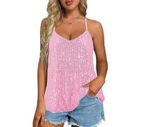 Segreto Glitezer Débardeur à paillettes sans manches avec col en V et perles pour femme, Rose, XL