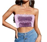 Segreto Haut à tube en paillettes pour femme avec détails pailletés sexy, sans manches, style bandeau vintage, sirène, sans bretelles, crop top de soirée, débardeur, taille unique