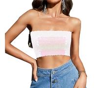 Segreto Top à paillettes pour femme - Sexy - Sans manches - Vintage - Bandeau - Sirène - Sans bretelles - Crop Top Party, Court, multicolore, blanc, taille unique