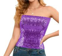 Segreto Top sexy à paillettes pour femme - Sans manches - Vintage - Bandeau - Sans bretelles - Haut court - Top à bretelles, violet long, taille unique