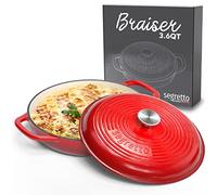 Segretto Cookware Brasero en fonte émaillée 3,6 quarts, 30 cm, rouge