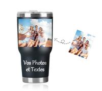 Seguire Tasse de voyage personnalisée avec texte d'image, tasse à café personnalisée pour son flacon à vide chaud, tasse à café étanche sans couvercle bisphénol A, 30 oz (Noir)