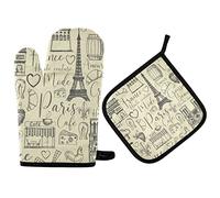 Segur Ensemble de gants de cuisine et maniques rétro Paris et France résistants à la chaleur pour la cuisine et les grillades