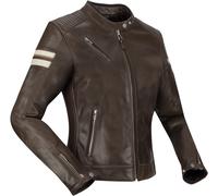 Segura Romeo Blouson en cuir de moto pour femmes, Marron/blanc, Taille 42