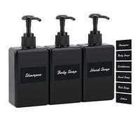 Segus Distributeur Savon, 3 Pièces 280ml Flacon Pompe Vide, Bouteilles Shampooing Vide en Plastique, Flacon Pompe Rechargeable avec Étiquette, Soap Dispenser pour Salle de Bain