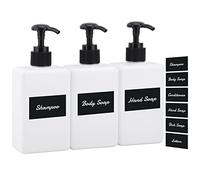 Segus Distributeurs Savon, Bouteille Shampoing Vide, 3 Pièces 280ml Distributeur Shampoing, Distributeur Savon Salle de Bain, Soap Dispenser avec Étiquette Autocollante Imperméable