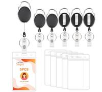 Segus Porte Badge avec Porte Cle Retractable, 5 Pièces Protege Carte Vertical en Plastique, Transparent, pour Infirmiere, Enseignants, Médecins