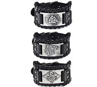Sehaby 3 pièces bracelets en cuir viking, bracelets noirs Odin Rune, bracelets manchette en cuir tête de loup médiéval, Bracelets Dragon Celtic Knot, Bracelet Vintage en Cuir pour Femme Homme