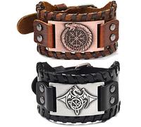 Sehaby Bracelets en cuir Viking 2 pièces, Bracelet Totem Dragon volant, Bracelet boussole Vintage, Bracelet réglable en cuir, bracelet tissé à la main, bracelet manchette celtique pour homme
