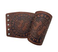 Sehaby Brassards en Cuir Viking 2 pièces, Bracelet de Bras en Relief médiéval, protège-Bras PU Marteau de Thor, Brassards en Cuir Vintage pour Hommes Femmes (Marron)