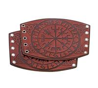 Sehaby Brassards vikings médiéval en cuir PU Protège-bras nordiques Viking Vegvisir Manchette en relief Gauntlet Bracelet médiéval Chevalier Armure Brassards en cuir (brun)