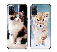 SEHEYA 2 Pièces Coque pour Oppo A53s / A32 / A53 / A33 2020 Etui avec Motif Animal Motif Imprimé Noir Mat Souple Mince Silicone TPU Housse Antichoc Anti-Rayures Cover, Chat Duveteux Bébé Lion