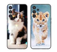 SEHEYA 2 Pièces Coque pour Samsung Galaxy A13 4G / A13 Lite Etui avec Motif Animal Motif Imprimé Noir Mat Souple Mince Silicone TPU Housse Antichoc Anti-Rayures Cover, Chat Duveteux Bébé Lion