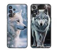 SEHEYA 2 Pièces Coque pour Samsung Galaxy A13 4G / A13 Lite Etui avec Motif Animal Motif Imprimé Noir Mat Souple Mince Silicone TPU Housse Antichoc Anti-Rayures Protection Cover, Loup Blanc Gris