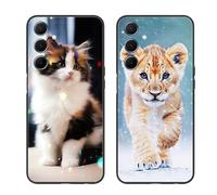 SEHEYA 2 Pièces Coque pour Samsung Galaxy A14 5G / 4G Etui avec Motif Animal Motif Imprimé Noir Mat Souple Mince Silicone TPU Housse Antichoc Anti-Rayures Protection Cover, Chat Duveteux Bébé Lion