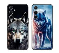 SEHEYA 2 Pièces Coque pour Samsung Galaxy A16 5G / 4G Etui avec Motif Animal Motif Imprimé Noir Mat Souple Mince Silicone TPU Housse Antichoc Anti-Rayures Protection Cover, Loup Yeux Verts Noir