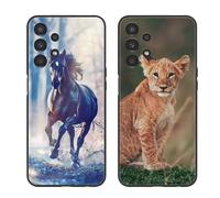 SEHEYA 2 Pièces Coque pour Samsung Galaxy A23 5G / 4G Etui avec Motif Animal Motif Imprimé Noir Mat Souple Mince Silicone TPU Housse Antichoc Anti-Rayures Protection Cover, Cheval Lion