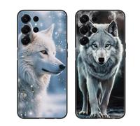 SEHEYA 2 Pièces Coque pour Samsung Galaxy S25 Ultra Etui avec Motif Animal Motif Imprimé Noir Mat Souple Mince Silicone TPU Housse Antichoc Anti-Rayures Protection Cover, Loup Blanc Gris