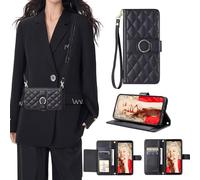 SEHEYA Compatible avec Samsung Galaxy A71 Coque Portefeuille avec Cordon et Porte Carte Étui à Rabat Cuir PU Réglable Collier Bande Sac de téléphone Housse Mini Pochette Noir