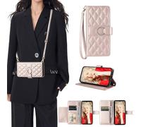 SEHEYA Compatible avec Samsung Galaxy A71 Coque Portefeuille avec Cordon et Porte Carte Étui à Rabat Cuir PU Réglable Collier Bande Sac de téléphone Housse Mini Pochette Or Rose