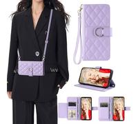 SEHEYA Compatible avec Vivo Y18 4G / Y03 4G / Y28S 5G Coque Portefeuille avec Cordon et Porte Carte Étui à Rabat Cuir PU Réglable Collier Bande Sac de téléphone Housse Mini Pochette Violet