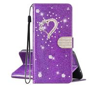 SEHEYA Coque à Rabat pour Motorola Moto G87 Étui Pailletée, Pourpre | Étui Portefeuille en Simili Cuir Paillettes Housse avec Porte Carte Cœur Brillantes Téléphone Portable Wallet Case