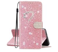 SEHEYA Coque à Rabat pour Realme C61 4G / C63 4G Étui Portefeuille en Simili Cuir Paillettes Housse avec Porte Carte Cœur Brillantes Téléphone Portable Wallet Case, Rose Gold