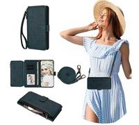 SEHEYA Coque à Rabat Realme C30 4G / C30S / Narzo 50i Prime Étui Gaufré en Cuir PU Portefeuille Porte Carte Housse Fermeture Éclair Cordon Réglable Flip Case, Bleu Marine